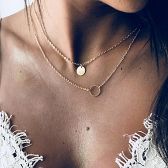 everrealli Jewelry - Gold Tone Double Layer Coin Circle Necklace